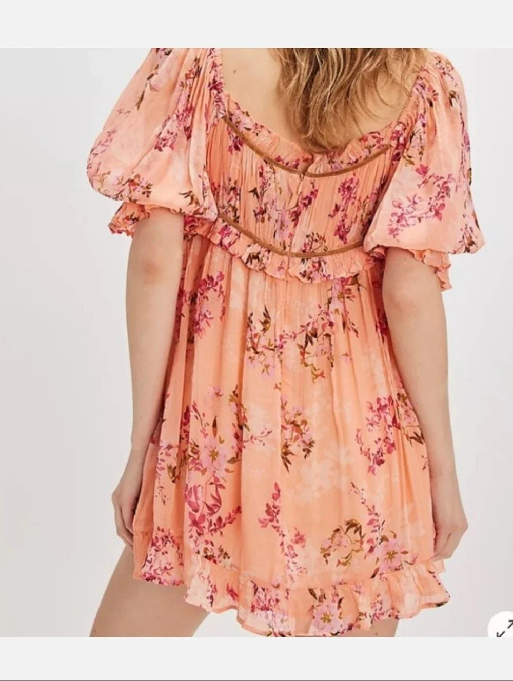 FREE PEOPLE Marney Babydoll Tunic Mini Dress Floral Peach Combo L NWT SRP $148